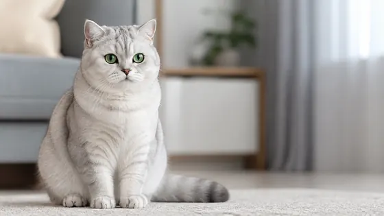 British Shorthair silver shaded dewasa berbulu putih keperakan dengan tipping gelap dan mata hijau